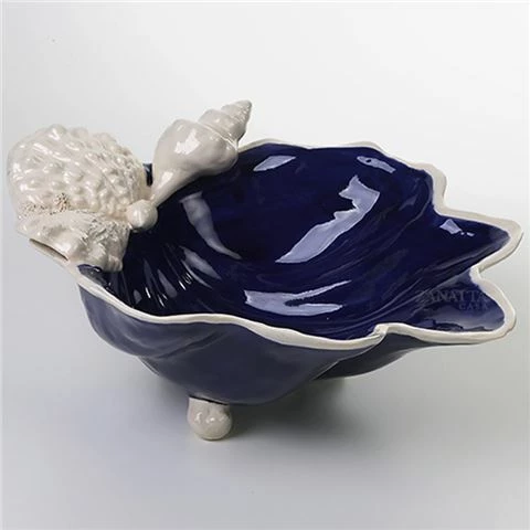 Zanatta - C/Blue Shell Bowl W/Shells Application 36x12x28cm 3 Zanatta - C/Blue Shell Bowl W/Shells Application 36x12x28cm