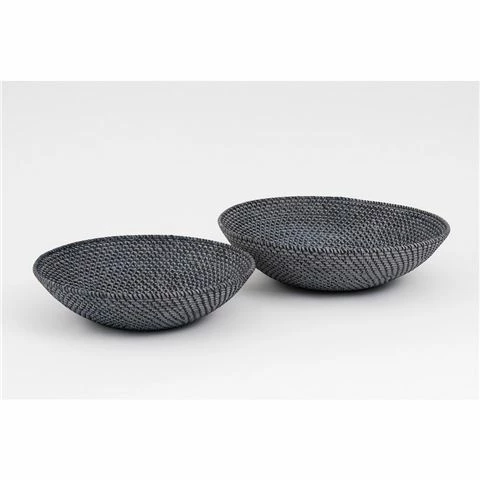 Rattan - Fruit Bowl Set Black Wash 2pce 2 Rattan - Fruit Bowl Set Black Wash 2pce