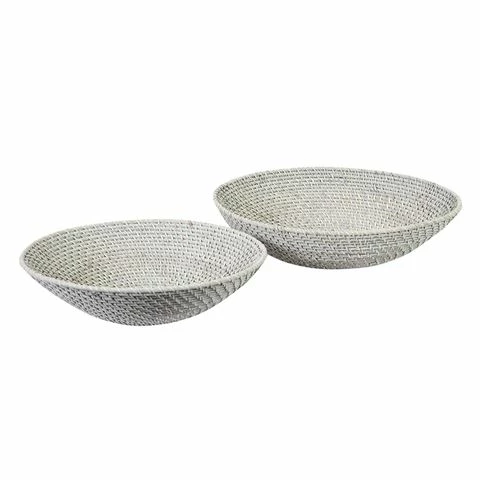 Rattan - Fruit Bowl Set Grey Wash 2pce 3 Rattan - Fruit Bowl Set Grey Wash 2pce