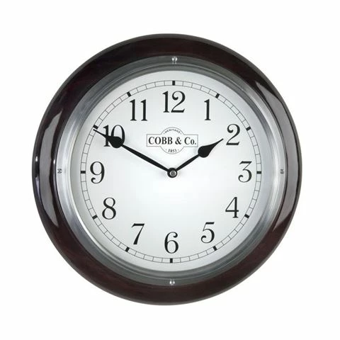 Cobb & Co. - Railway Clock W/Gloss Mahogany Finish Med 32cm 3 Cobb & Co. - Railway Clock W/Gloss Mahogany Finish Med 32cm