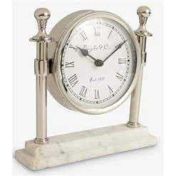 Flair Decor - Round Column Silver Toned Clock W/White Marble Base