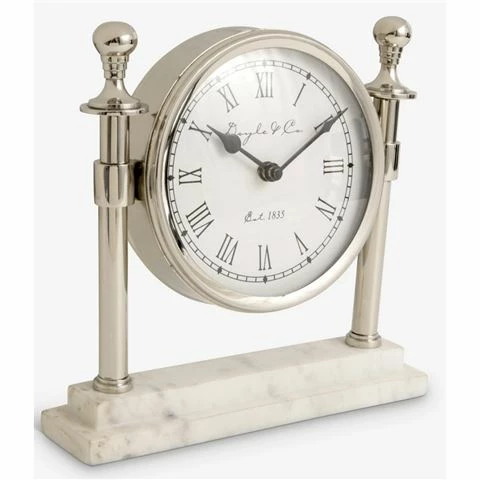 Flair Decor - Round Column Silver Toned Clock W/White Marble Base 3 Flair Decor - Round Column Silver Toned Clock W/White Marble Base