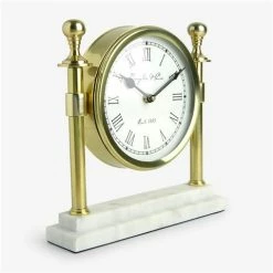 Flair Decor - Round Column Gold Toned Clock W/White Marble Base