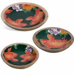 Luxe By Peter's - Koi Fish Wooden Bowl Set 3pce